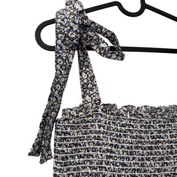 O.P.T One Pretty Time Navy Floral Smocked Tie Strap Tiered Midi Dress Large NEW - Picture 2 of 6